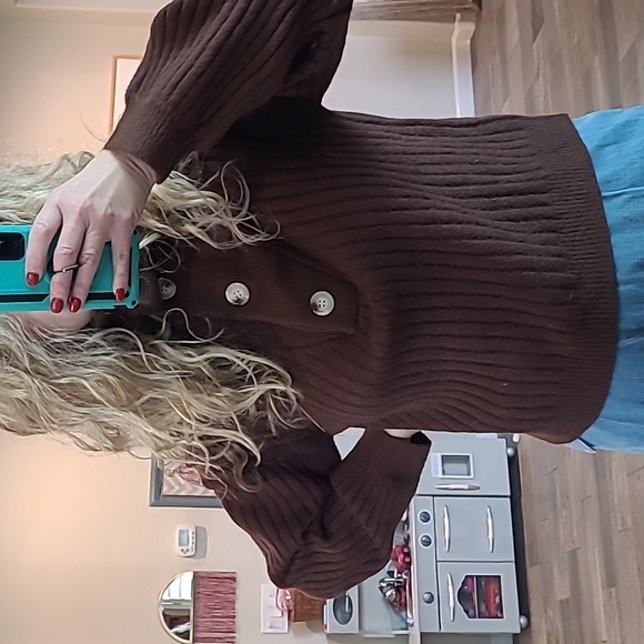 Crescent Cora Funnel Neck Sweater Partial Button Placket Slouchy Mock M - Picture 5 of 13